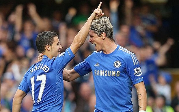 Eden Hazard celebrates his goal with Torres