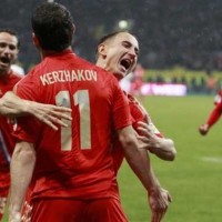 Alexander Kerzhakov scored the only goal to keep Russia top of Group F.