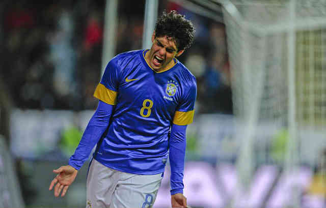 Kaka celebrates his goal against Iraq