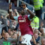 Mohamed Diame celebrates after scoring the first goal for West Ham