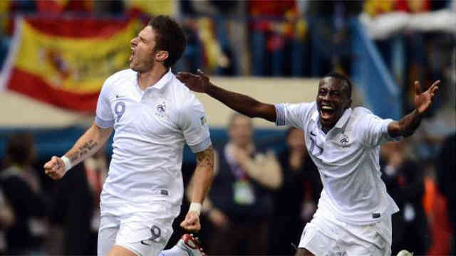 Olivier Giroud celebrates his last minute equalizer against Spain in Tuesday's World Cup qualifier-football