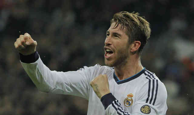 Sergio Ramos celebrates his goal against Athletic Bilbao