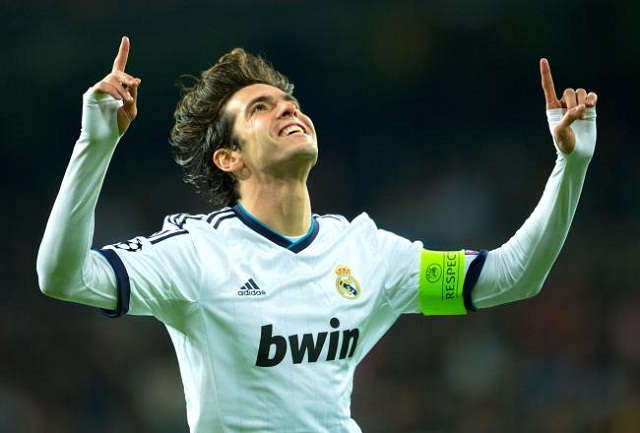 Kaka celebrates his goal in a 4-1 victory against Ajax yesterday