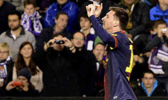 Lionel Messi scored his 91st goal of the year for Barcelona in their win at Real Valladolid.