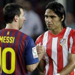 Lionel Messi scored twice in Barcelona's 4-1 win over second-placed Atlético Madrid after Radamel Falcao opened the scoring for the visitors