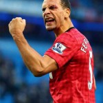 Rio celebrating the Manchester United win against City