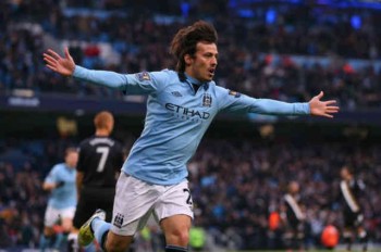 David Silva celebrates both of his goals against Fulham