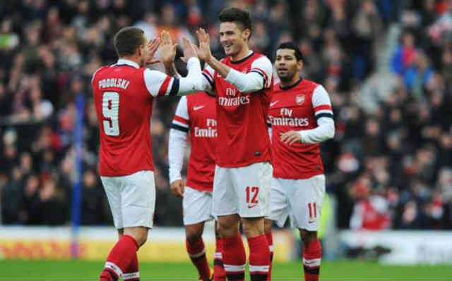 Giroud celebrates his two goals with the Gunners