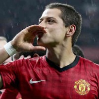 Hernandez celebrates his two goals against Fulham at the FA Cup fourth round