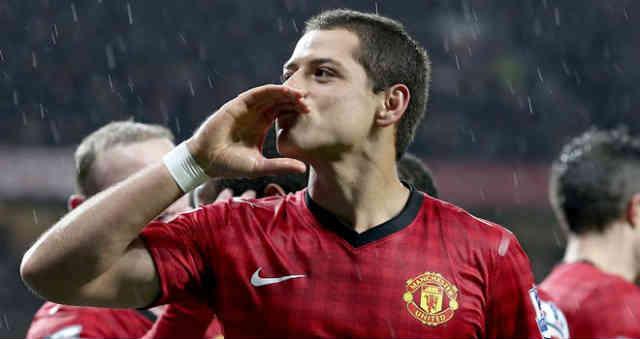 Hernandez celebrates his two goals against Fulham at the FA Cup fourth round