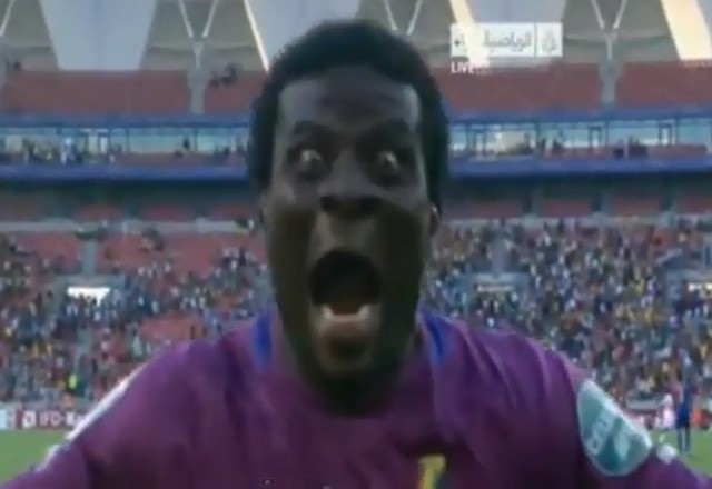 Abdul Dauda, goalkeeper of Ghana, celebrated the victory over Cape Verde like a monster  with a run straight at camera.