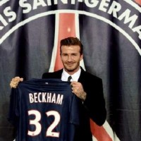 Beckham shows his new PSG jersey- he could be making his debut against Sochaux on Sunday