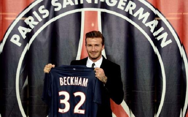 Beckham shows his new PSG jersey- he could be making his debut against Sochaux on Sunday