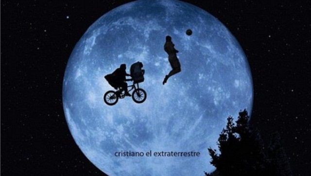 Cristiano Ronaldo so high in the air he meets E.T