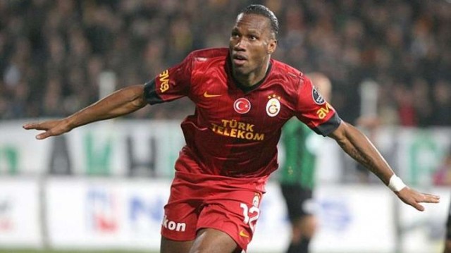 Didier Drogba celebrating his first goal for Galatasaray in the Turkish Super Lig