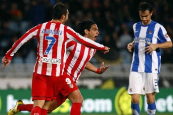 Falcao celebrates his goal agains Espanyol