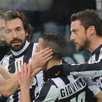 Juventus celebrate with Giovinco for his goal