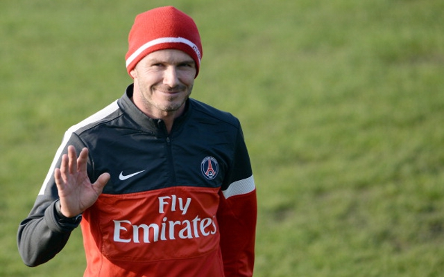 Paris Saint-Germain signing David Beckham joined up with his new teammates for the first time at training on Wednesday.