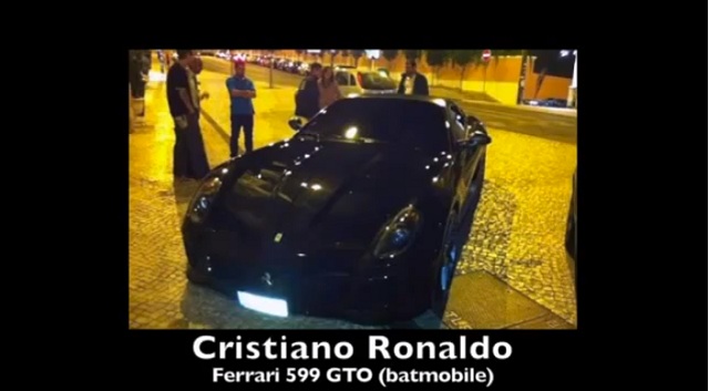 That's Cristiano Ronaldo's car-one of them- a ferrari 599 GTO, a true Batmobile