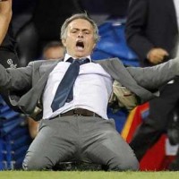 "The Special One" Jose Mourinho slides on his knees in celebration