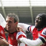 Arsenal celebrate their goal with joy