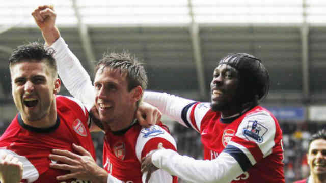 Arsenal celebrate their goal with joy