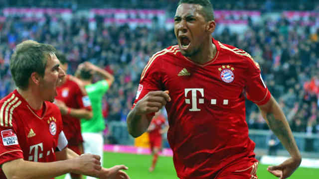 Boateng celebrates his goal as it wins Bayern the match