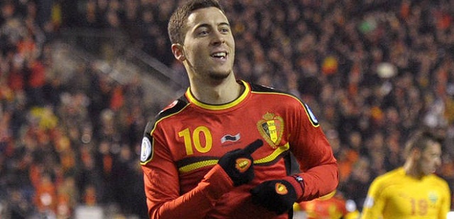  Chelsea's Eden Hazard finished off a classy solo move to give Belgium a 1-0 victory over Macedonia.