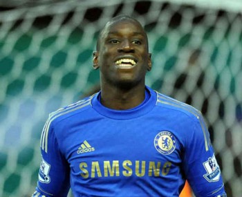 Demba Ba scores his goal with Chelsea and celebrates