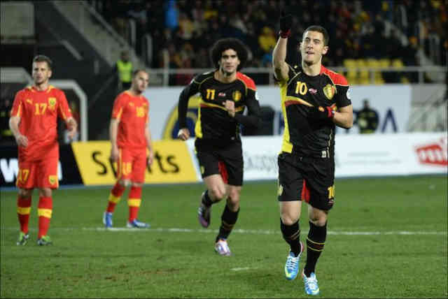 Eden Hazard celebrates his goal for his country