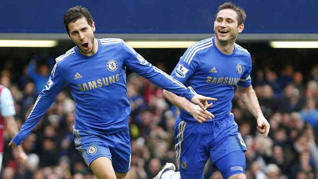 Hazard and Lampard celebrate their goals