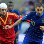 Karim Benzema here pictured with Busquets reckons that France did not deserve to lose against Spain