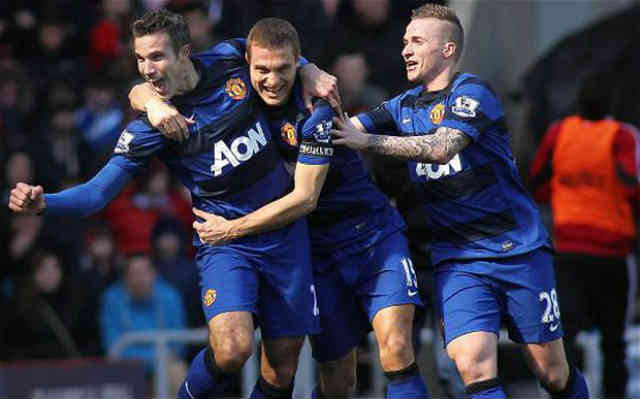 Manchester United celebrate the goal which happened to be an own goal