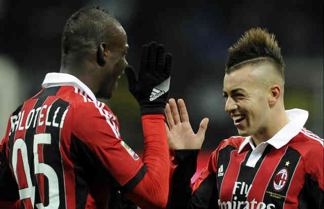 Mario Balotelli fits in AC Milan as he celebrates with his best friend El Shaarawy