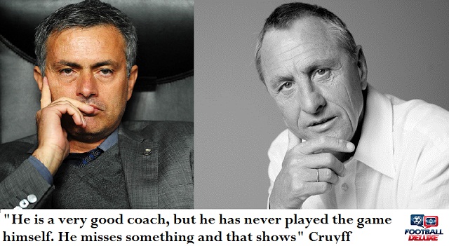 Netherlands football legend Johan Cruyff thinks Jose Mourinho would be a better coach if he had played at the highest level as a footballer himself.