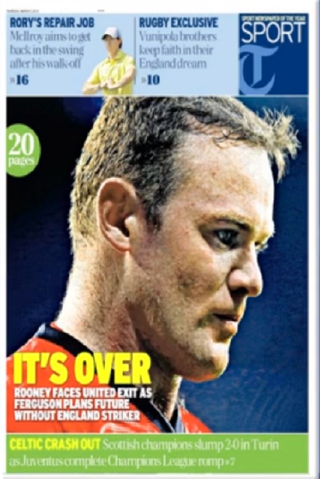 The Telegraph cover on Rooney and Man Utd:  It's over