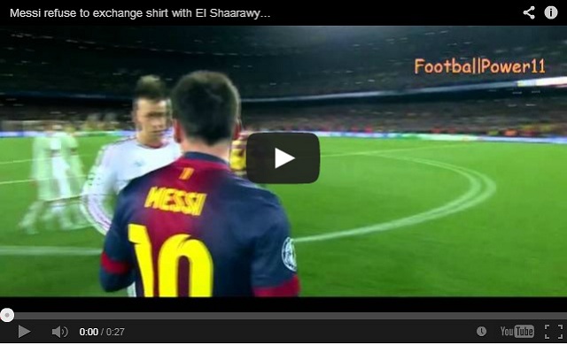 This is the moment when Messi is seen refusing to swap his shirt with Stephan El Shaarawy- But the Milan forward has since denied the reports