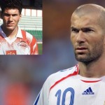 Top left corner, Zinedine Zidane wearing the A.S Cannes shirt, his first club in the French Ligue 1. A few years later he became 'Zizou', the Legend of World Cup 98 winners France.