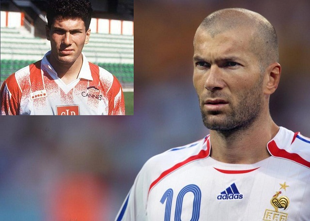 Top left corner, Zinedine Zidane wearing the A.S Cannes shirt, his first club in the French Ligue 1. A few years later he became 'Zizou', the Legend of World Cup 98 winners France.