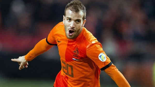 Van der Vaart celebrates his goal for Holland