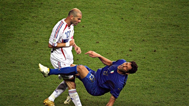 Zidane was given a red card for a headbutt to the chest of Marco Materazzi during the 2006 World Cup final lost to Italy