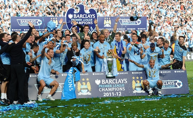 Manchester City celebrating their EPL championship title