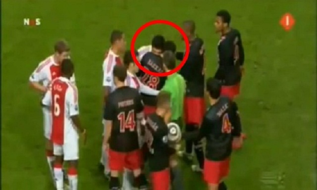 Luis Suarez was banned for biting Otman Bakkal in the neck
