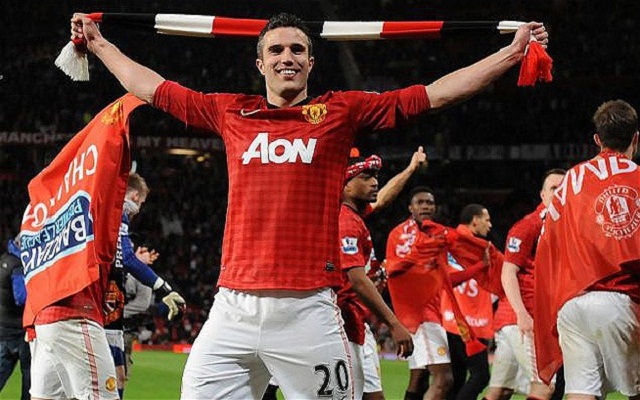 Manchester United's Robin van Persie celebrates winning the EPL title