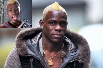 Mario Balotelli- was he trying to get a role in Demolition Man 2- This style, straigh tout of the 90's is defintely wrong- red card, Mario, off you go...