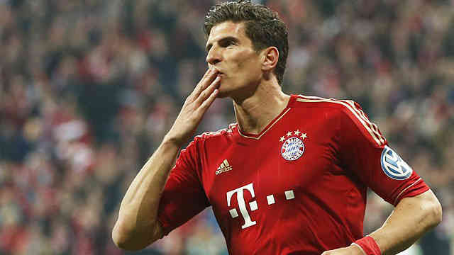 Mario Gomez celebrates his goal as he brings a hat trick in in six minutes