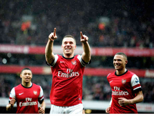 Podolski celebrates his goal which brings the Gunners on a rise