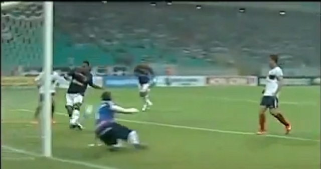 Ricardo of Bahia misses an open-goal in extraordinary fashion.