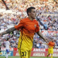 Tello celebrates both his goals with Barca