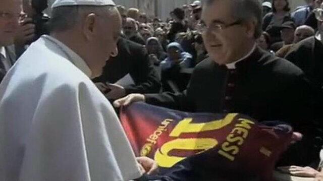 The pope got lucky on Wednesday when he received a personally autographed shirt from Lionel Messi